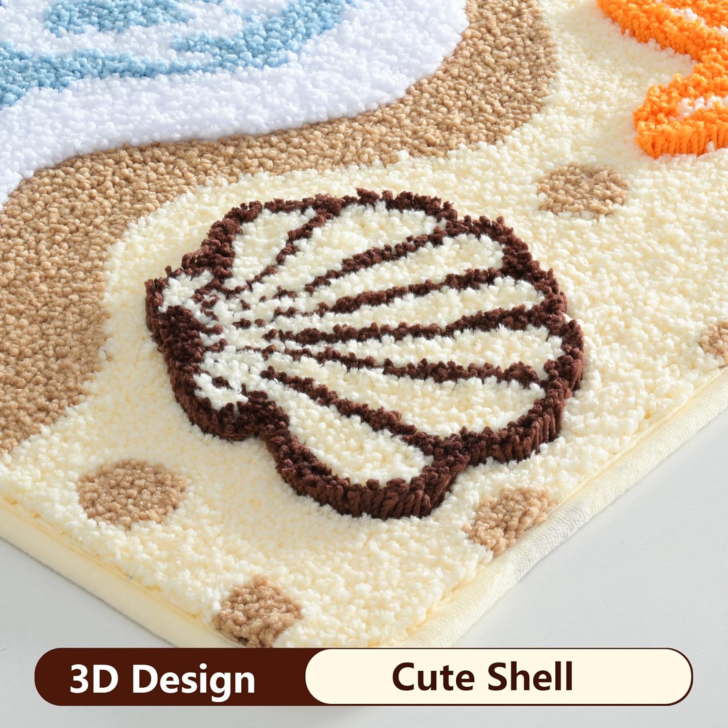 QJHOMO Coastal Bathroom Rugs Beach Ocean Wave Bath Mat Nautical Rug, Cute 3d Starfish Shell Beachy Theme Bathroom Decor Colorful Bath Rug, Soft Microfiber Carpet Non Slip Washable Bathmat (20x32 inch)