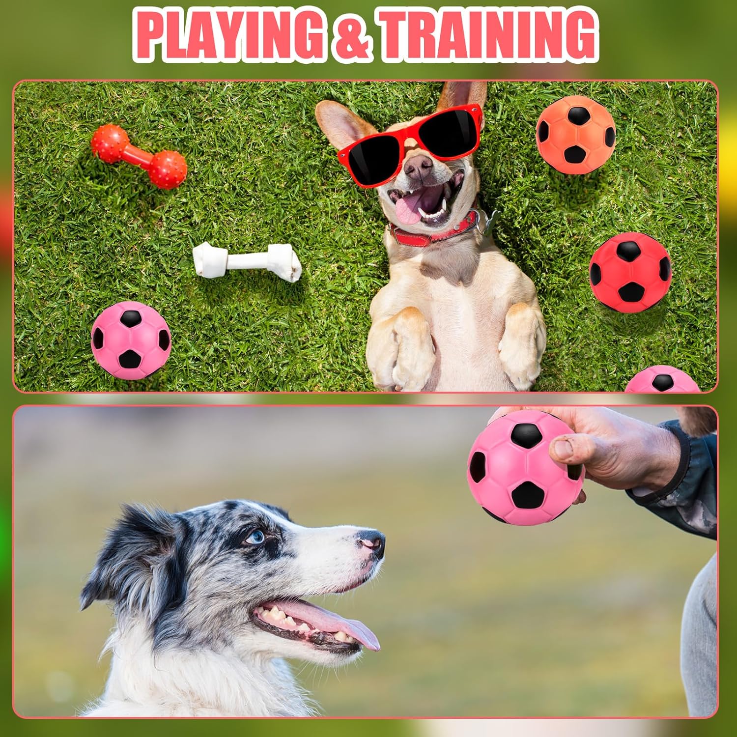 Sumind 9 Pcs Latex Squeaky Dog Toys 2.76 inch Soccer Ball Interactive Fetch Toys Soft Football Puppy Chew Balls for Small Medium and Large Dogs(Orange, Red, Purple)