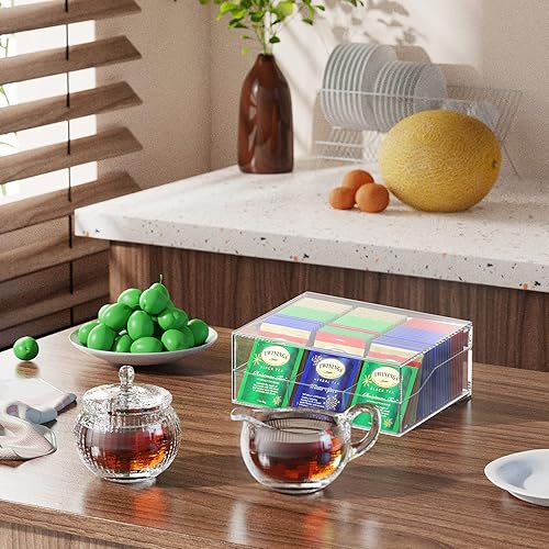 Miniatura 3 de Fitrace - Organizador de bolsas de té 6 compartimentos soporte acrílico para bolsas de té con tapa