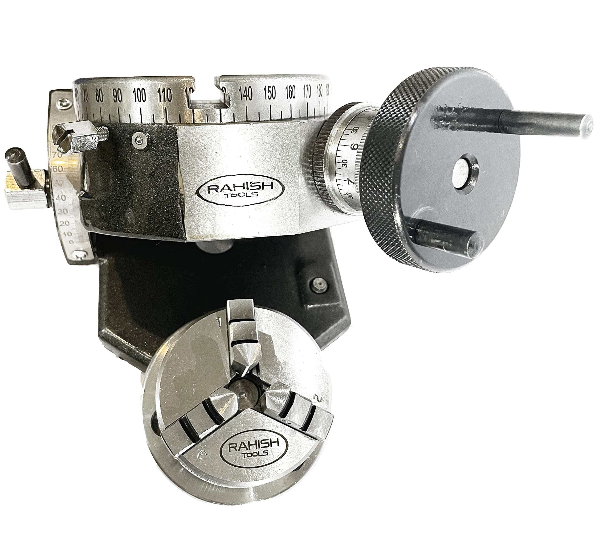 Assorts 3" Inches/ 80 Mm Tilting Rotary Table With Round Vice, 65 Mm 3 Jaws Self Centering Chuck Er20 Collet Adaptor M6 Clamp Kit Back Plate T Nuts Bolt - View #10