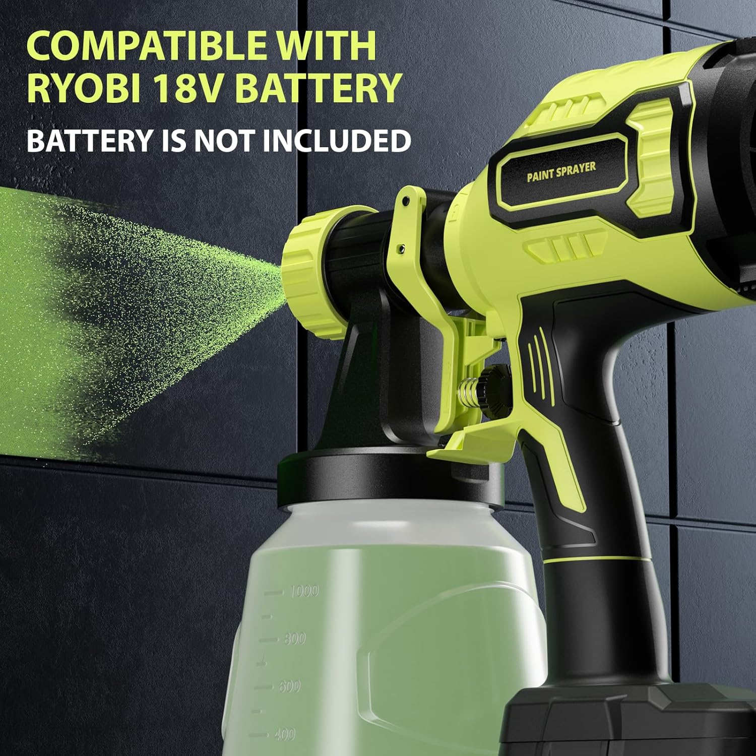 Cordless Paint Sprayer Compatible with Ryobi 18V Battery (Battery Not Included),1000ml/min High Flow,1000ml Container,150 Din/s Max Viscosity