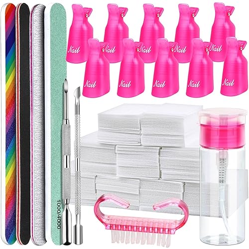 HNYYZL Kit de herramientas para quitar esmalte de uñas de gel con 10 clips de uñas de plástico, 550 toallitas de uñas sin pelusas, almohadillas de