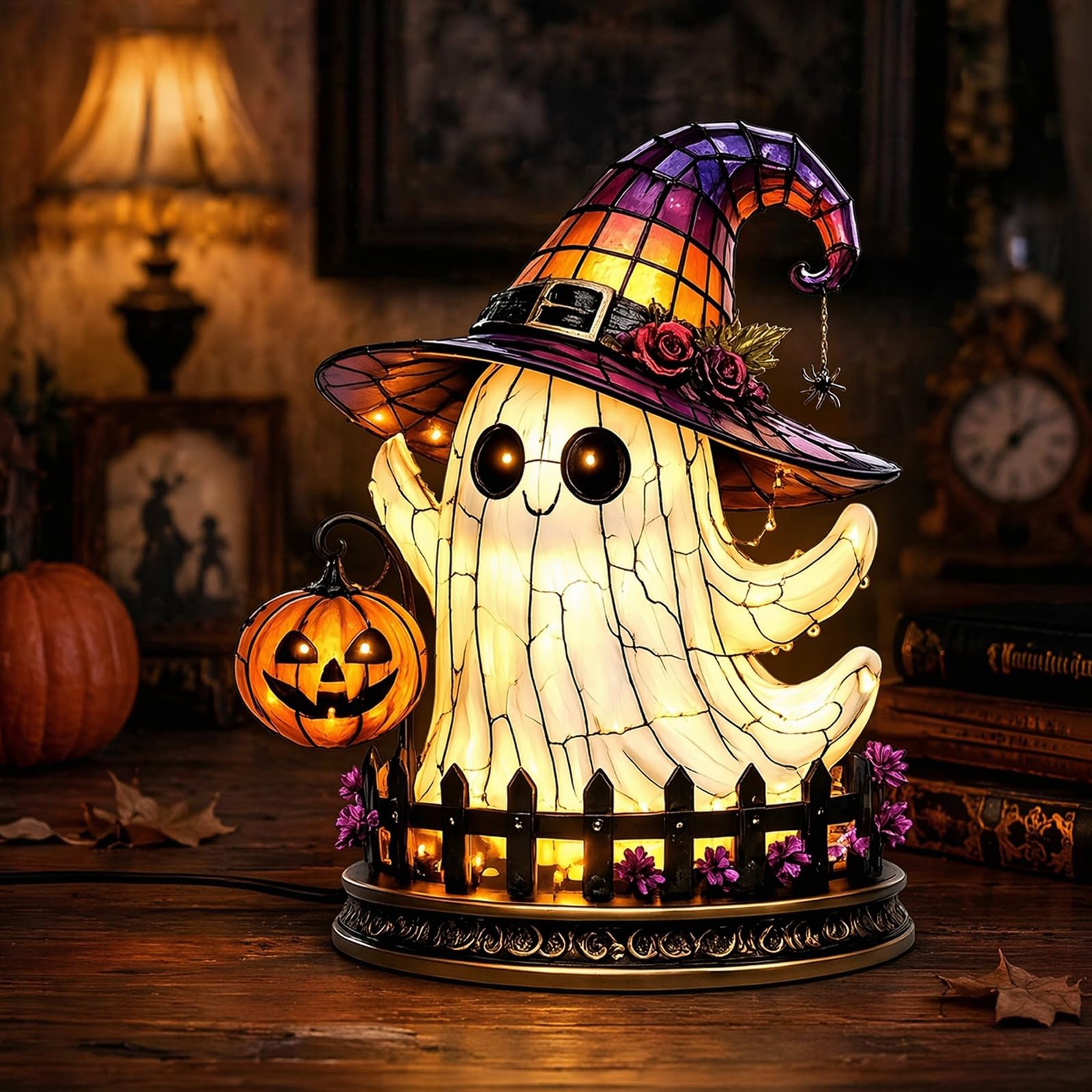Stained Glass Witch Hat Lamp, Gothic Witch Hat Night Light