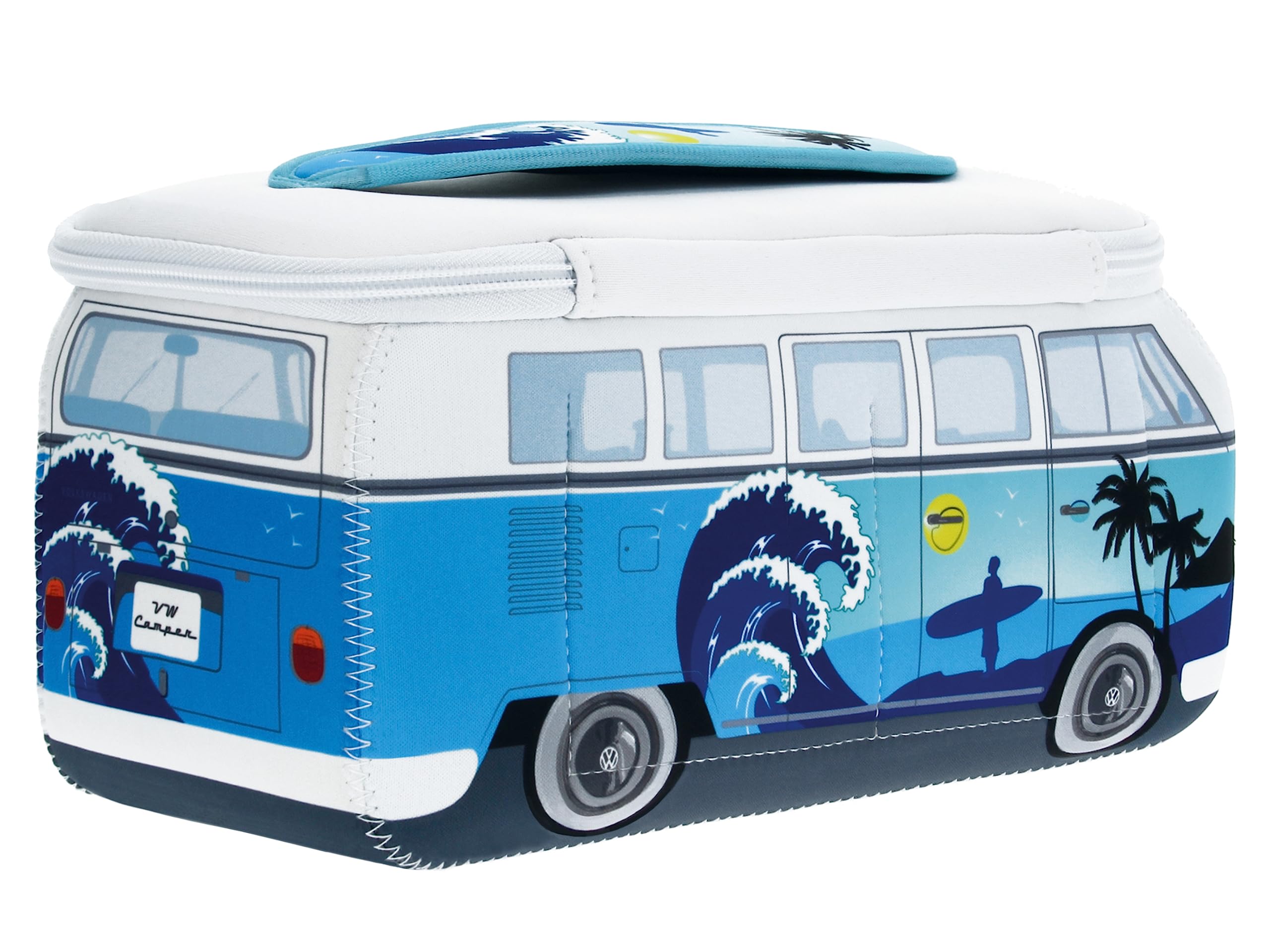BRISA VW Collection - Volkswagen Beauty-case da viaggio in Neoprene, porta oggetti con manico, Campervan Bus T1 design (Surf/Azzurro)