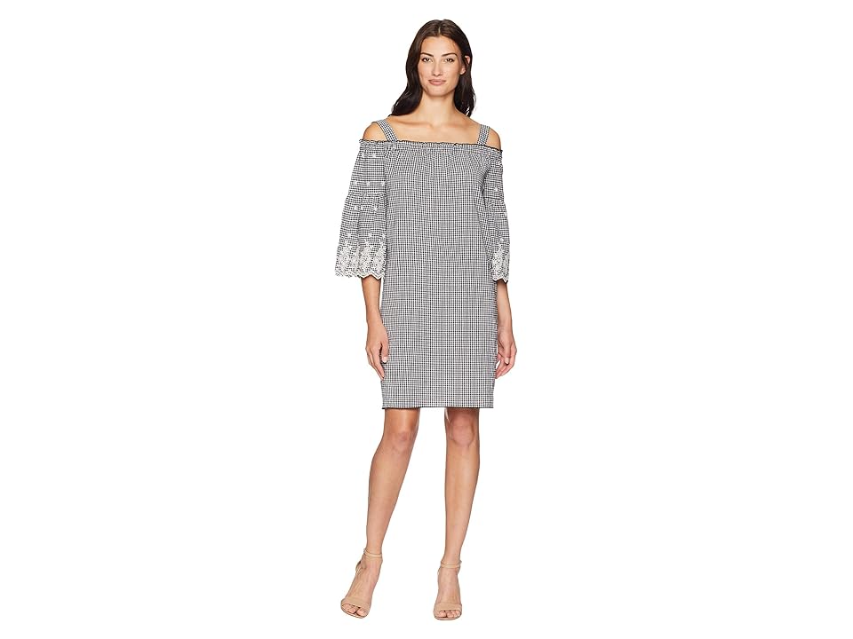 

Jones New York Off Shoulder Dress w/ Scallop Hem Sleeve (Black Combo) Women's Dress