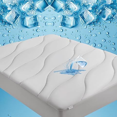 Waterproof Cooling Mattress Pad Twin, Cooling Mattress Protector for Hot Sleepers, 5-Layers Noiseless Washable Mattress Cover with 8"-21" Deep Pocket (Light Grey, 39x75)
