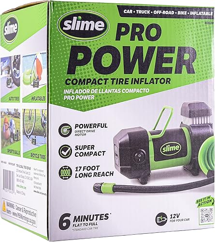 Miniatura 2 de Slime 40030 Inflador de neumáticos, Pro Power, compacto, portátil para coches/camiones ligeros, compresor de aire con indicador analógico de 100