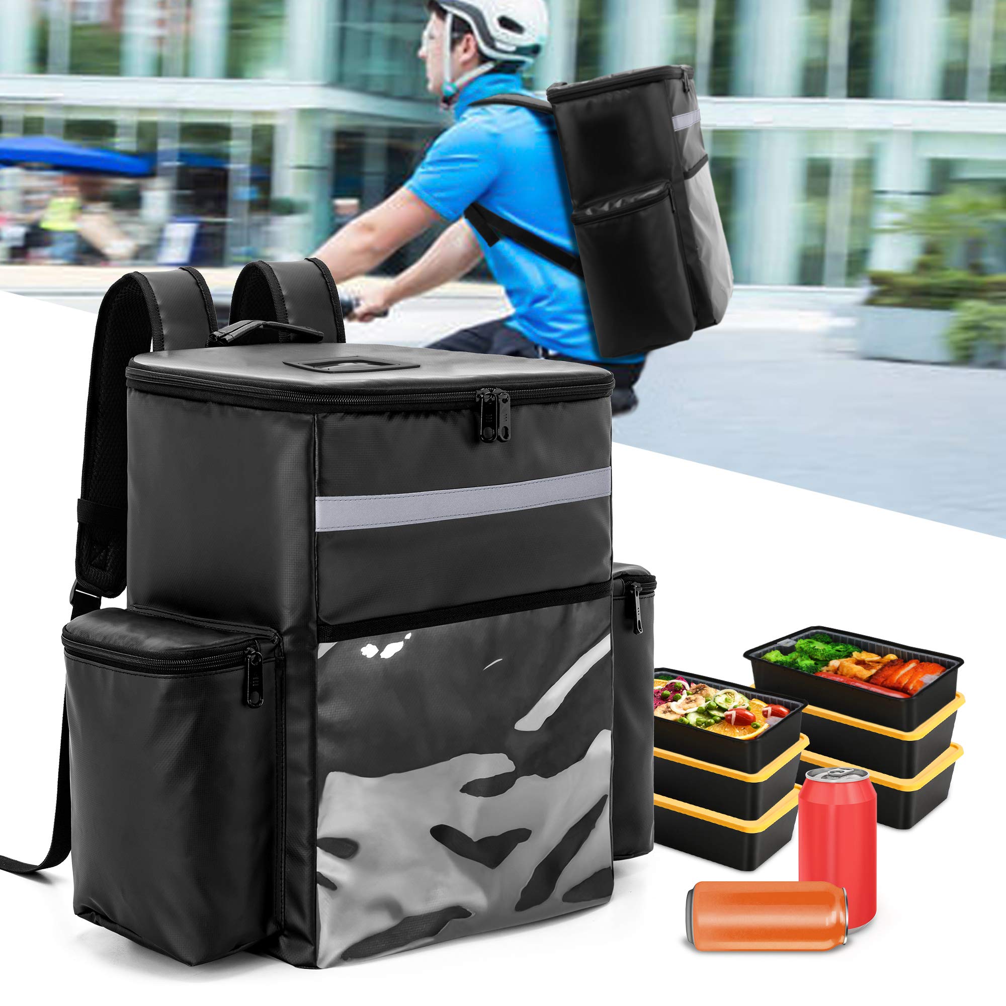 Trunab Kühltasche Lieferrucksack Isoliert, über Essen Lieferung | Wasserdichter Thermorucksack, Große Kapazität mit Mehrere Taschen, Geeignet für Picknick, Strand