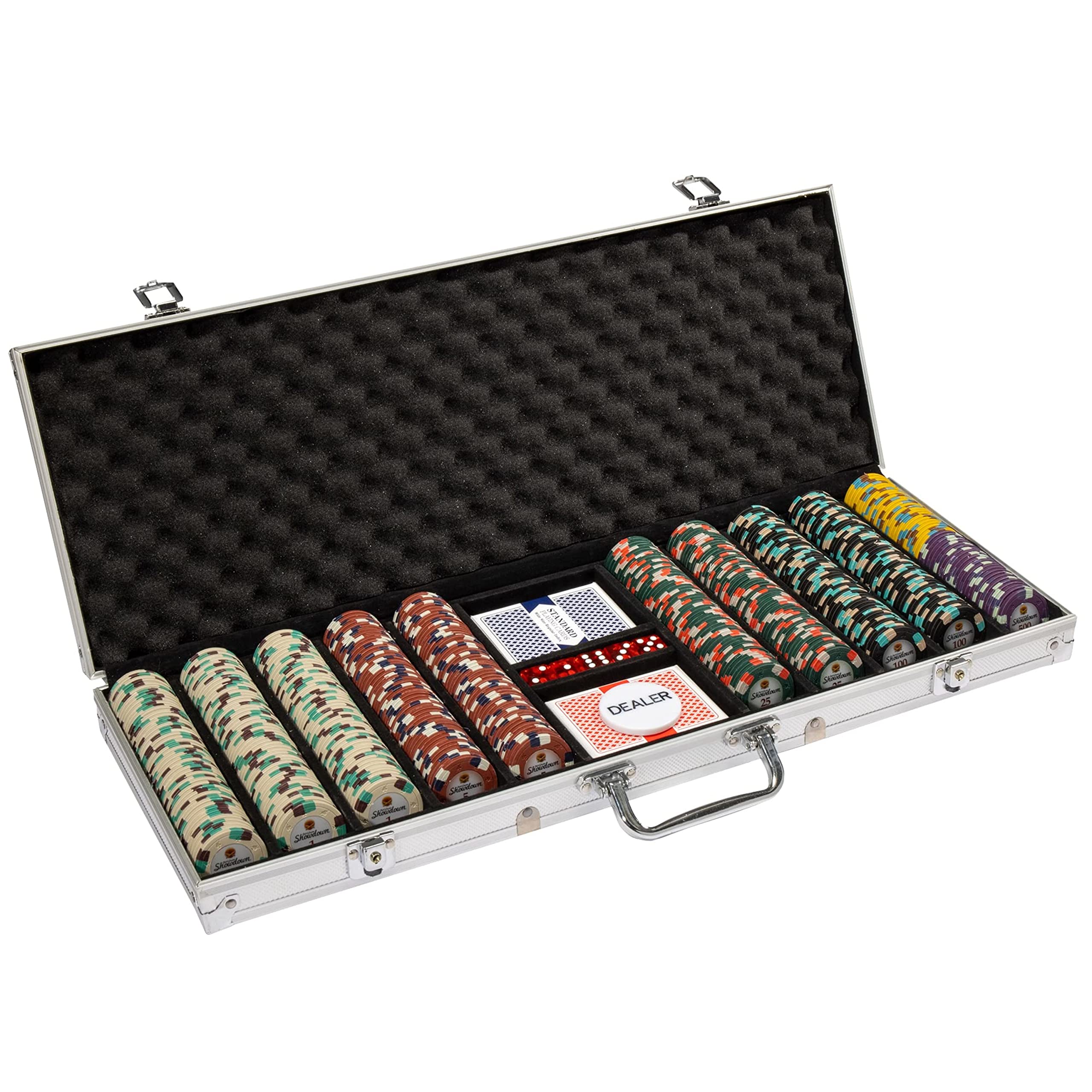 500ct Showdown Poker Chip Set in Aluminum Carry Case, 13.5-gram Heavyweight Clay Composite by Claysmith Gaming