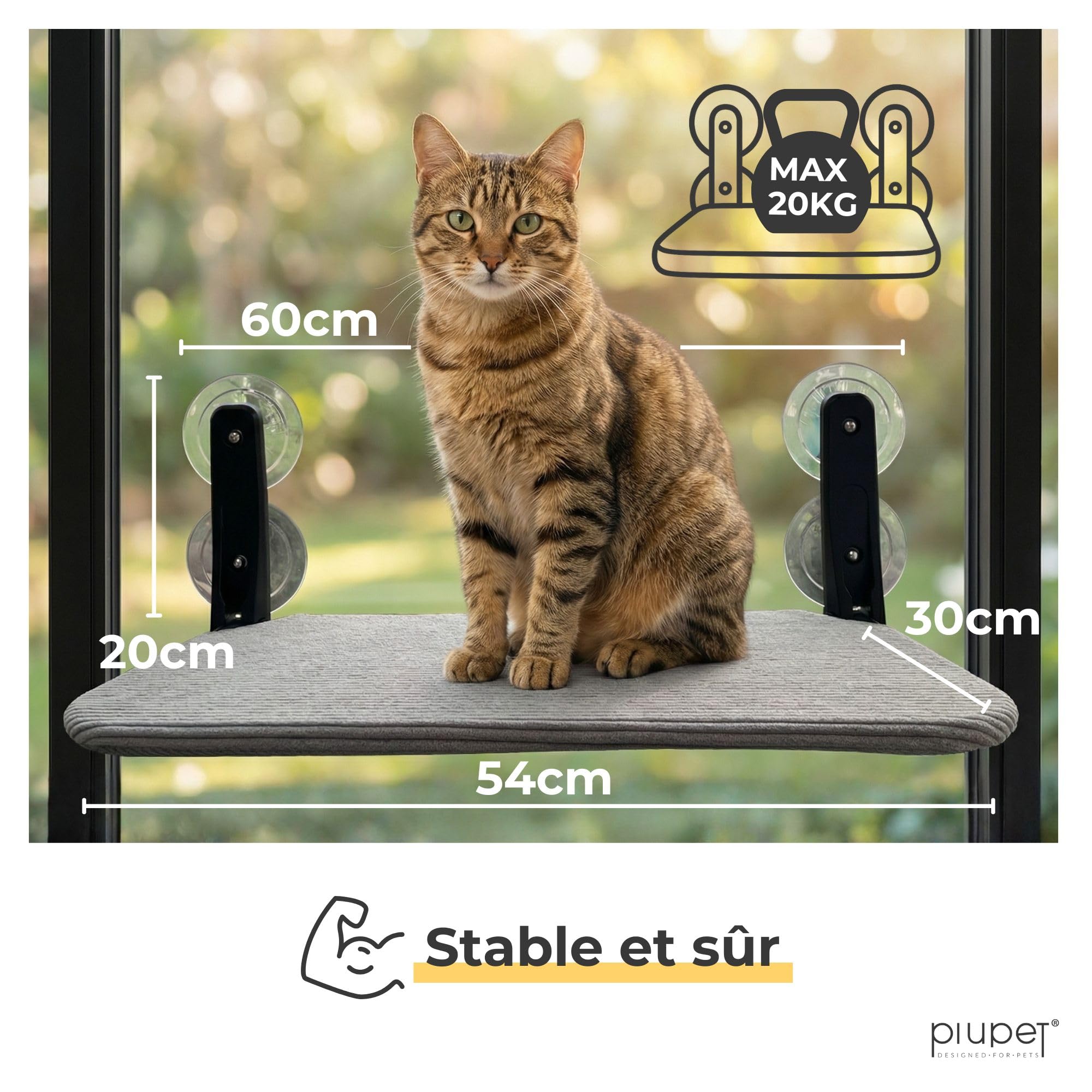 Chaise Longue Flottante pour Chats - Chaise Longue Pliable et Peu encombrante avec ventouses I Hamac réversible pour fenêtres en Gris et Vert I Lit pour Chats jusqu'à 20 kg | Hamac Chat Fenetre (Gris)