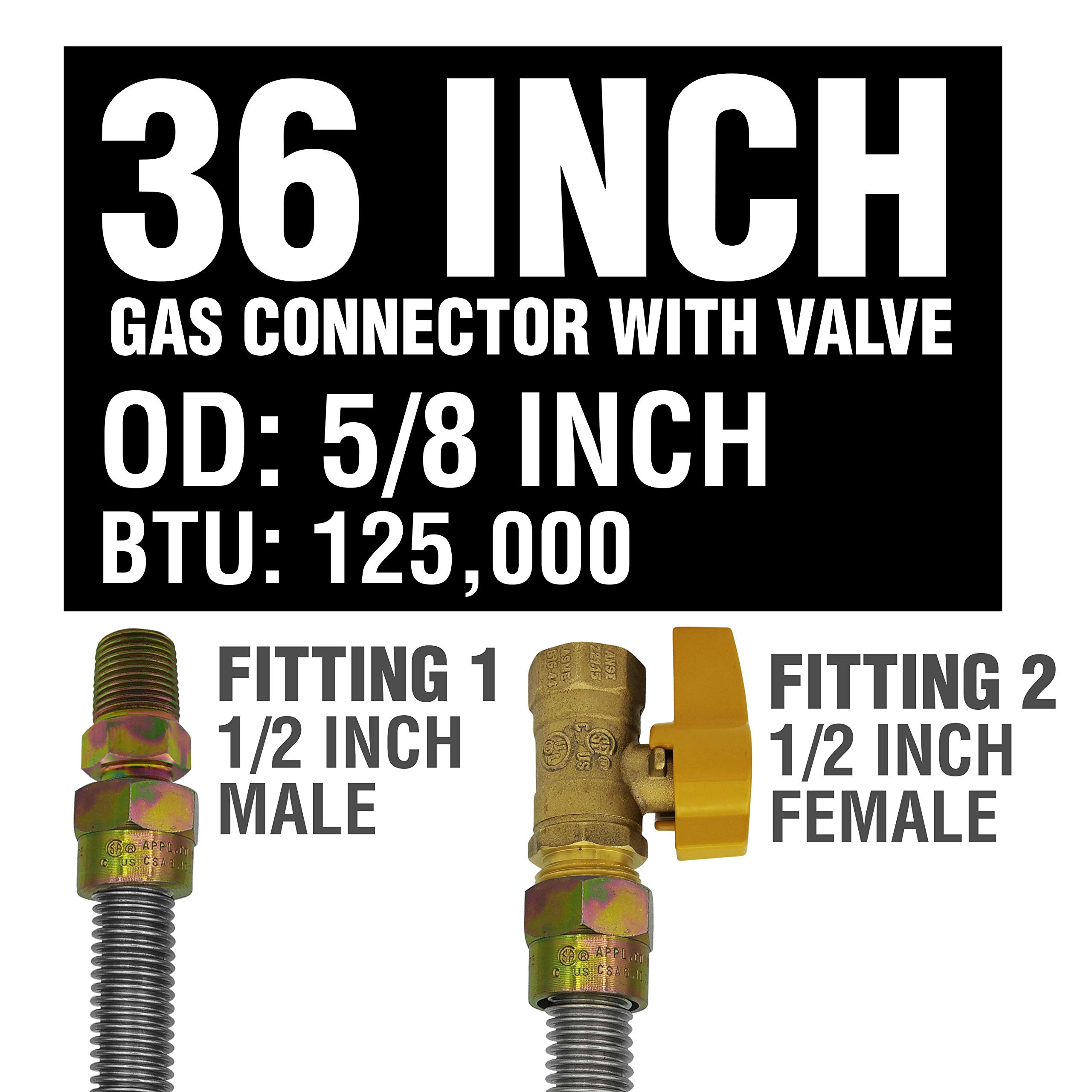 Cambridge 36-in Gas Line Connector, 5/8-in OD, 1/2-in Male Fittings and 1/2-in Female Fittings with Shut Off Valve