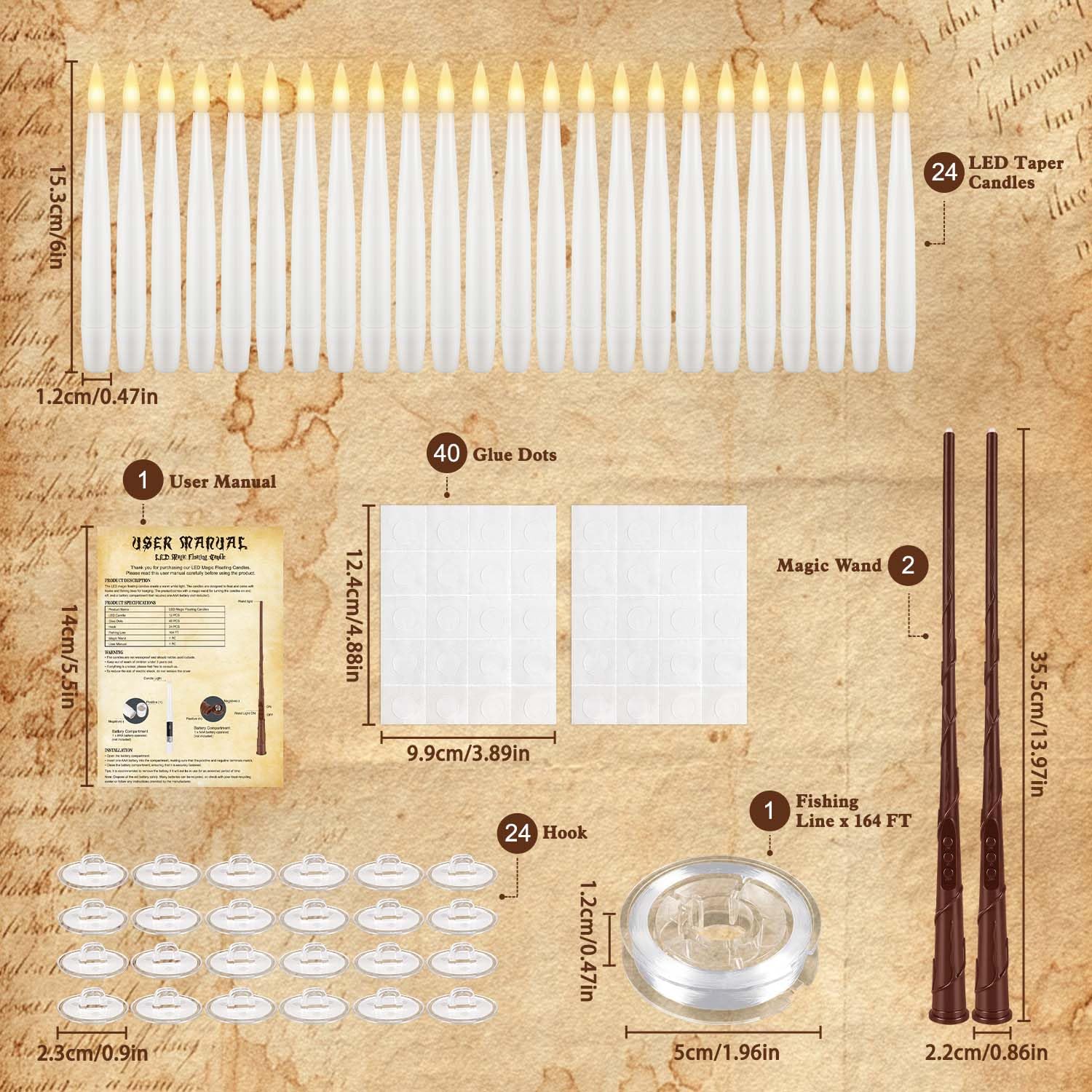 Confezione da 24 candele magiche galleggianti con luci LED calde, candele magiche da appendere per decorazioni di Halloween, feste a tema mago, casa infestata, Natale e decorazioni per