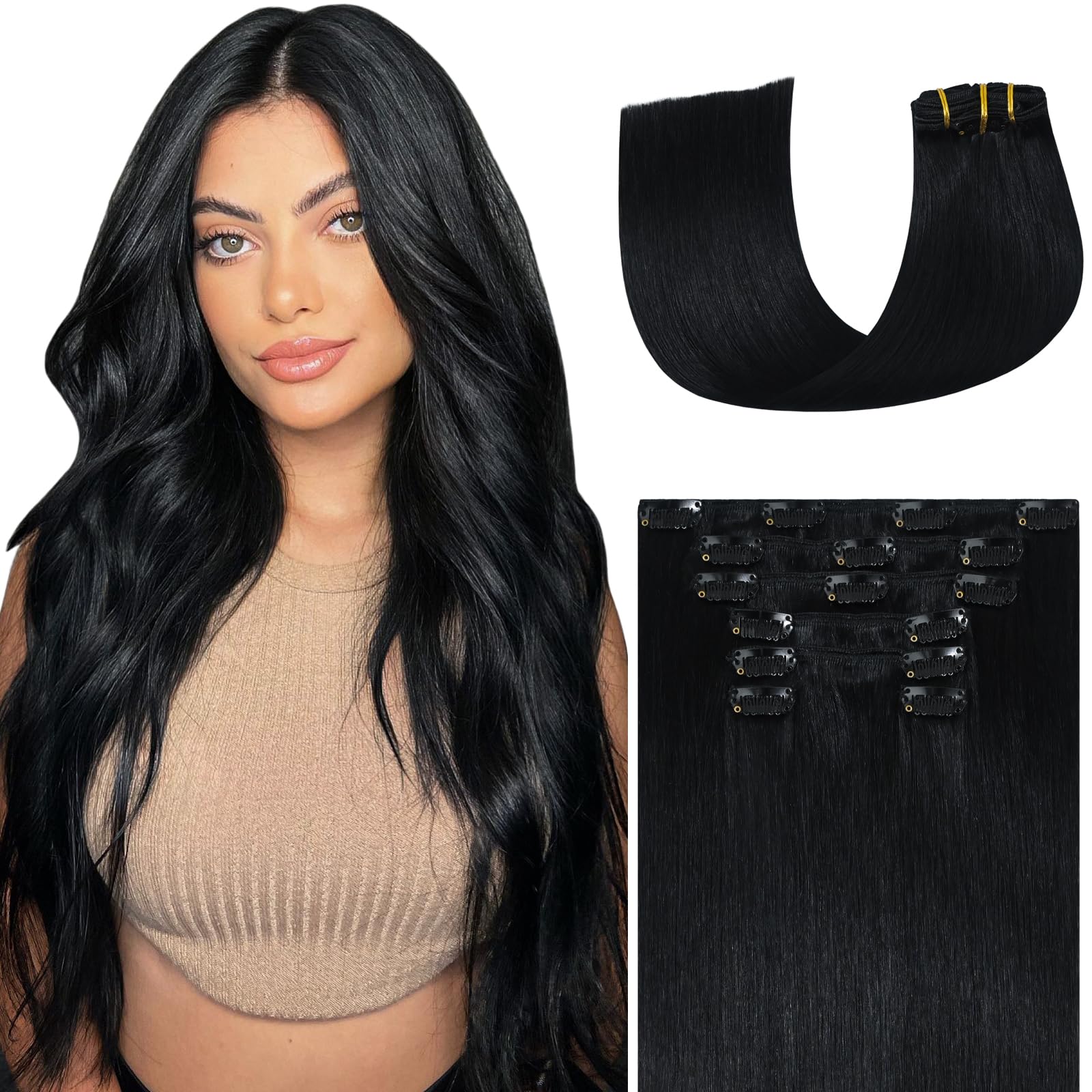 WindTouch Clip in Hair Extensions Human Hair, 15 Inch 75g #4 Medium Brown Hair Extensions for Women Real Human Hair Clip in, Remy Human Hair Extensions Clip ins, Soft Natural Straight — view 33
