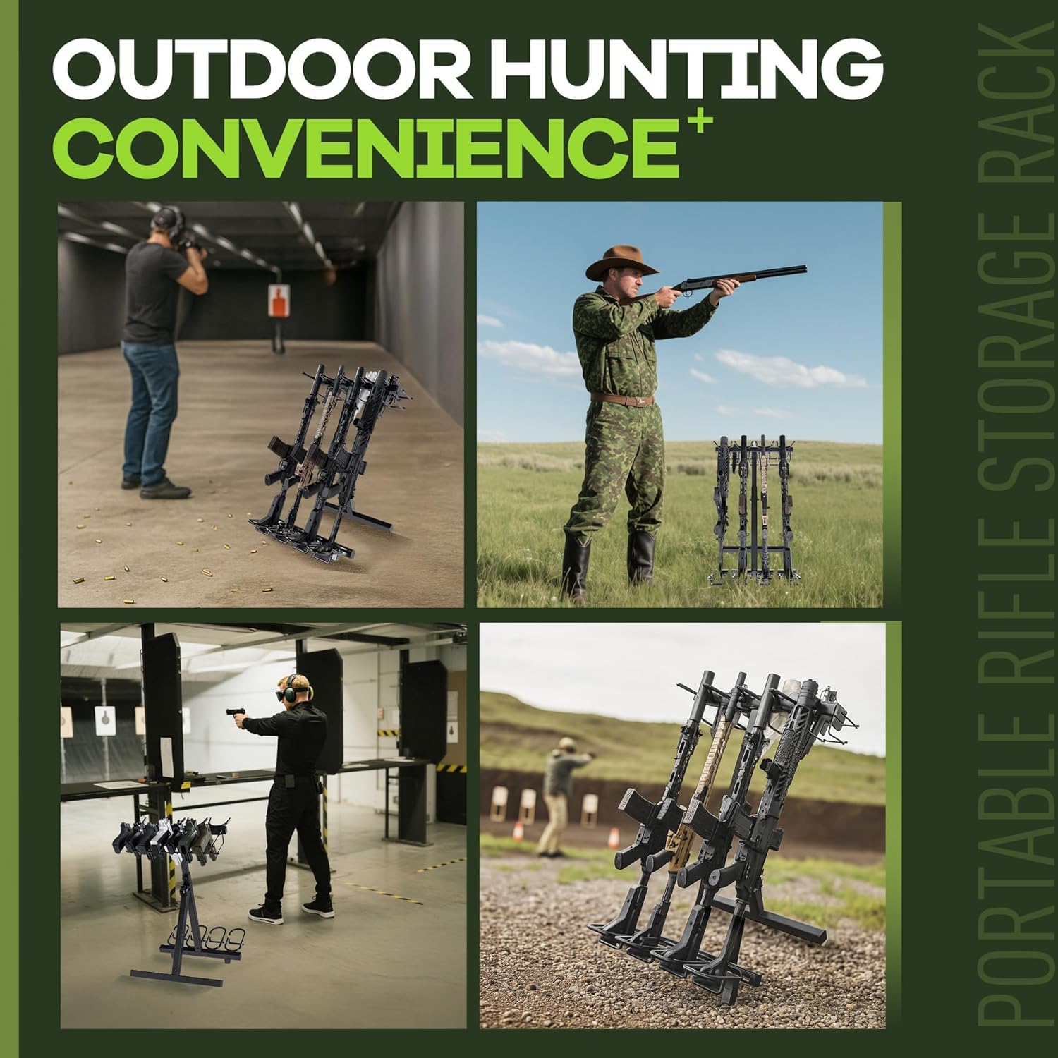 Portable Folding Gun Rack, Heavy Duty Steel Rifle Rack Stand for Shooting & Hunting Range, Holds 4 Rifles & 7 Pistols, Indoor/Outdoor Floor Gun Rack