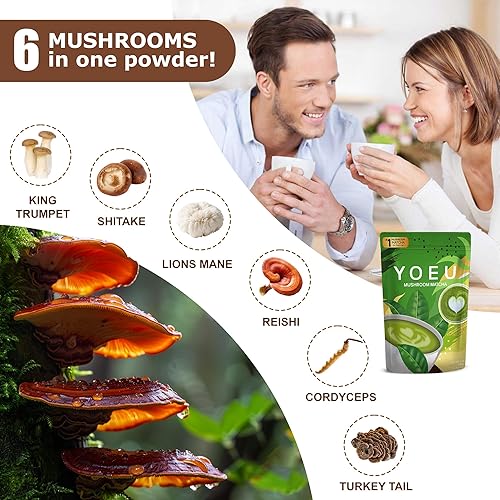 Miniatura 3 de 6.35 oz, polvo orgánico de hongos matcha, matcha japonés y 12 ingredientes naturales, café instantáneo, polvo con leche, alternativa al café