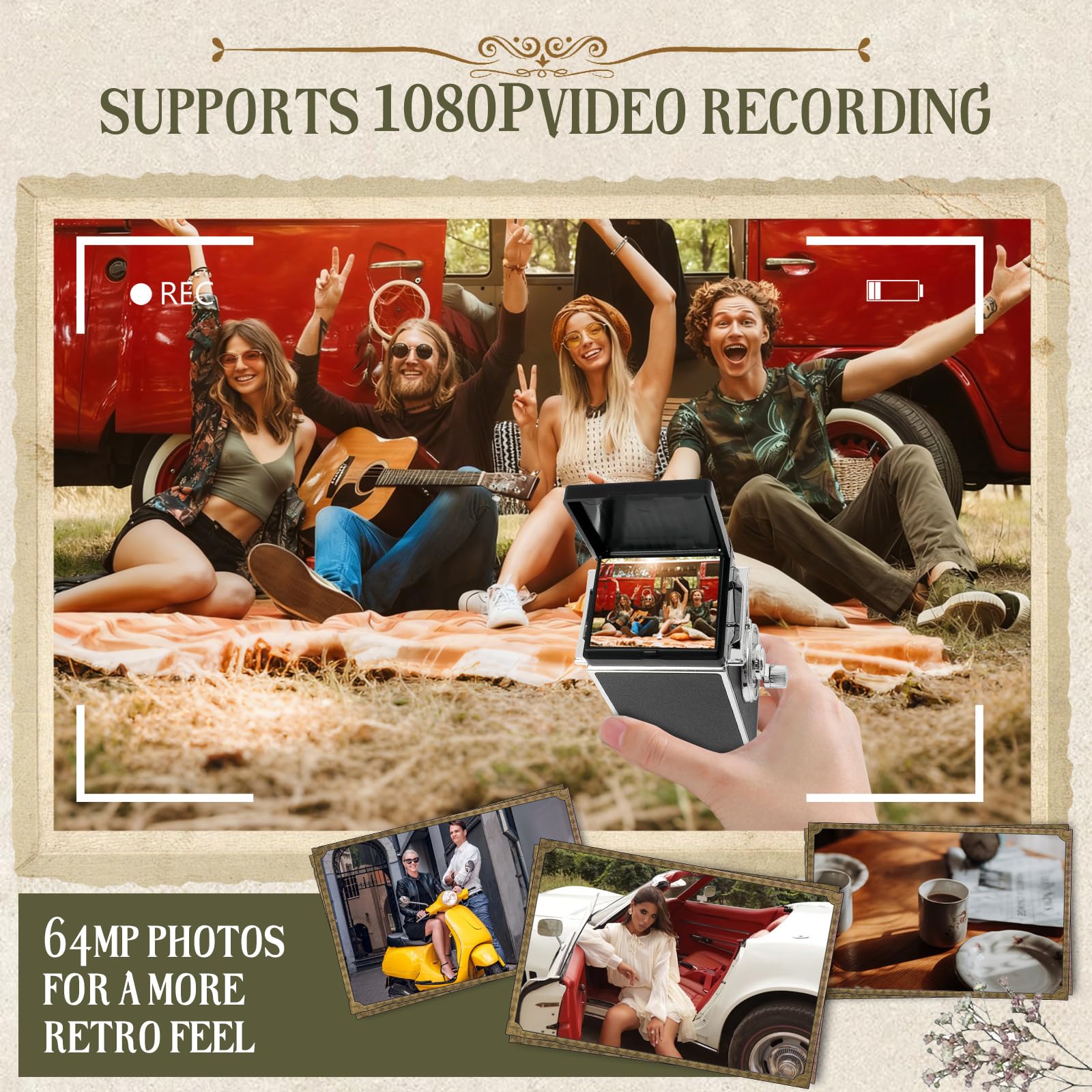 Mini Caméra Numérique Rétro, Caméra Vintage à Double Objectif 1080P FHD Vidéo 48MP Photos Autofocus Mini Caméra Vlogging avec Écran LCD de 1,54 Pouces, avec Carte Mémoire de 32 Go, Fonction de Vision