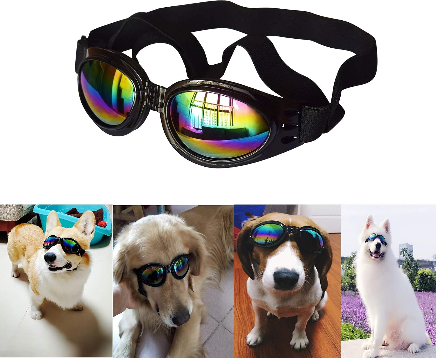 Spet Kever Sunglasses Eye Wear Protection Waterproof Pet Goggles Glasses for Dog More Than 15lbs (Black)