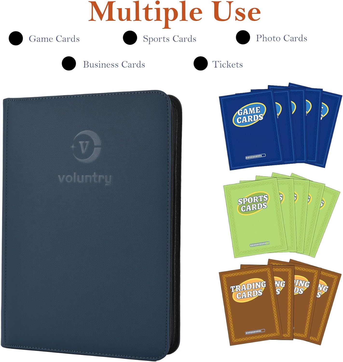 9 Pocket Zippered Toploader Binder - Premium PU Leather, 9-Pocket 20 Pages Waterproof Trading Card Album for Pokemon/MTG/Yu-Gi-Oh/Sports Cards (blue)