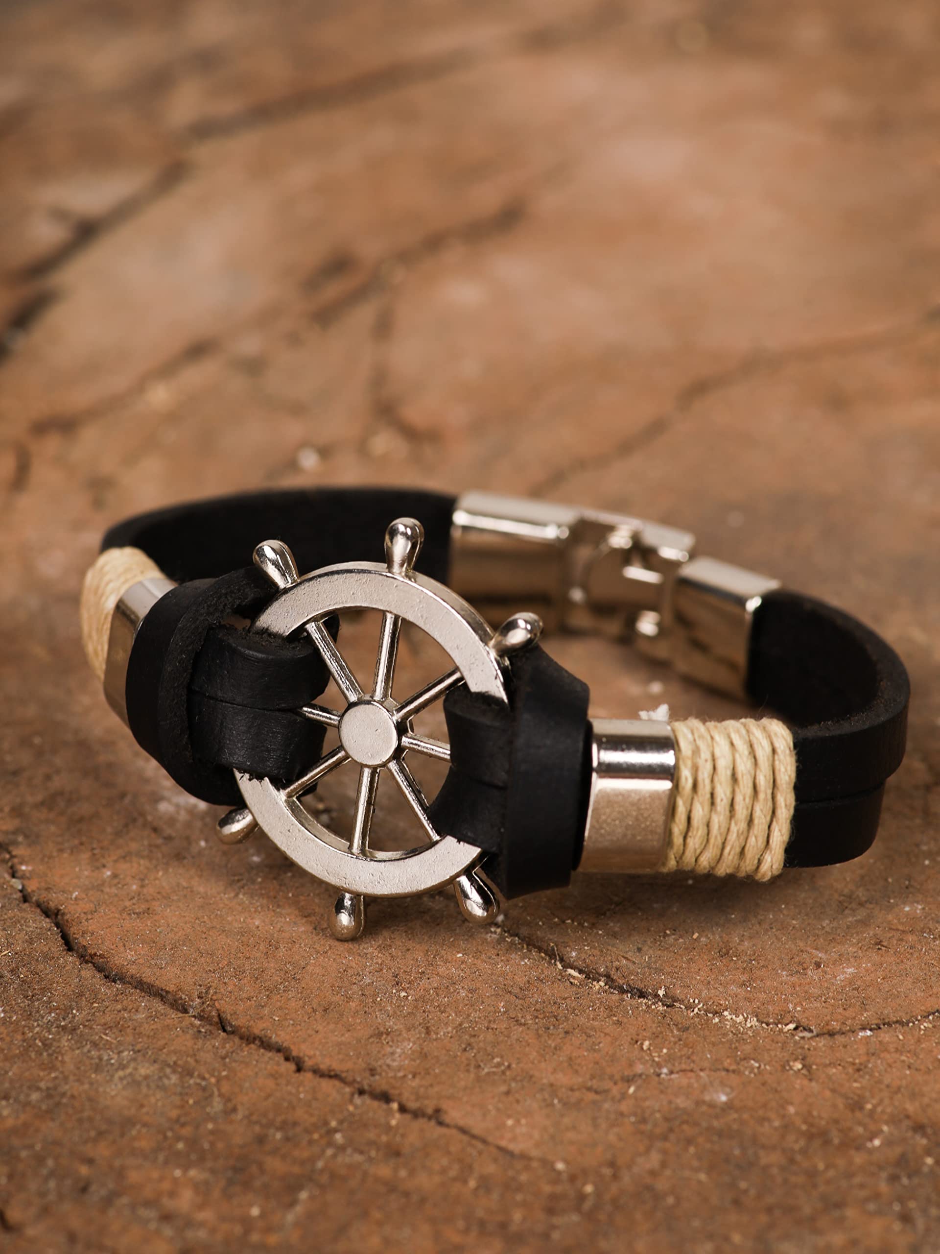 MAKINGTECMAKINGTEC Rudder Leather Bracelet, Multilayer Rope Wristband Nautical Style Bracelet Braided Rope Accessory Maritime-Inspired Jewelry Handmade Rudder Wristband Layered Leather Bracelet for Unisex