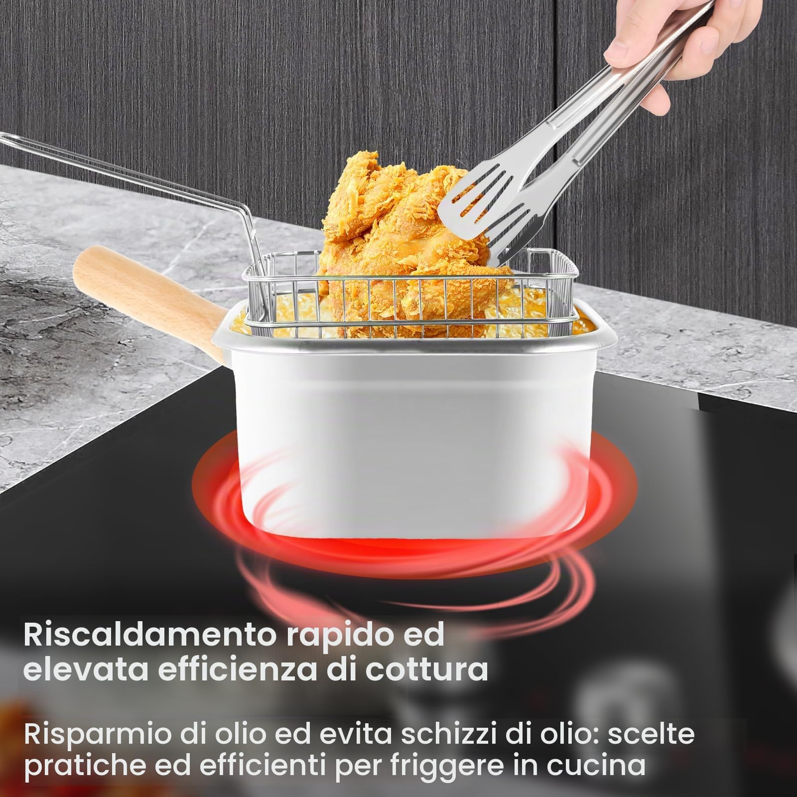 Padella di frittura in acciaio inossidabile in pentola friggitrice con cesto e maniglia padella profonda quadrata con coperchio multifunzionale friggitrice per friggibili pollo e patatine xiangbaoshan