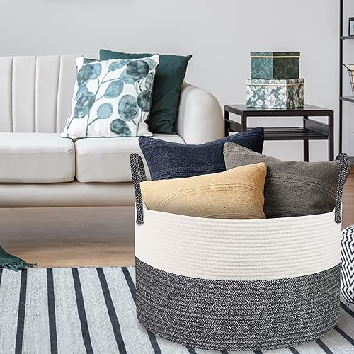 Miniatura 4 de MXMHOME Cesta de cuerda tejida grande XXL 216 x 216 x 137 pulgadas cesta de manta para sala de estar cesta de almacenamiento de juguetes con asas