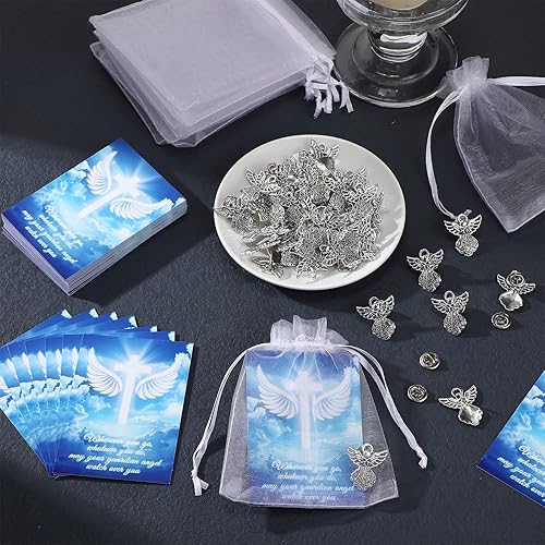 Miniatura 5 de Sasylvia Juego de pines de ángel conmemorativo con signo de ángel, regalos de ángel para mujeres, tarjetas conmemorativas de guardián religioso,