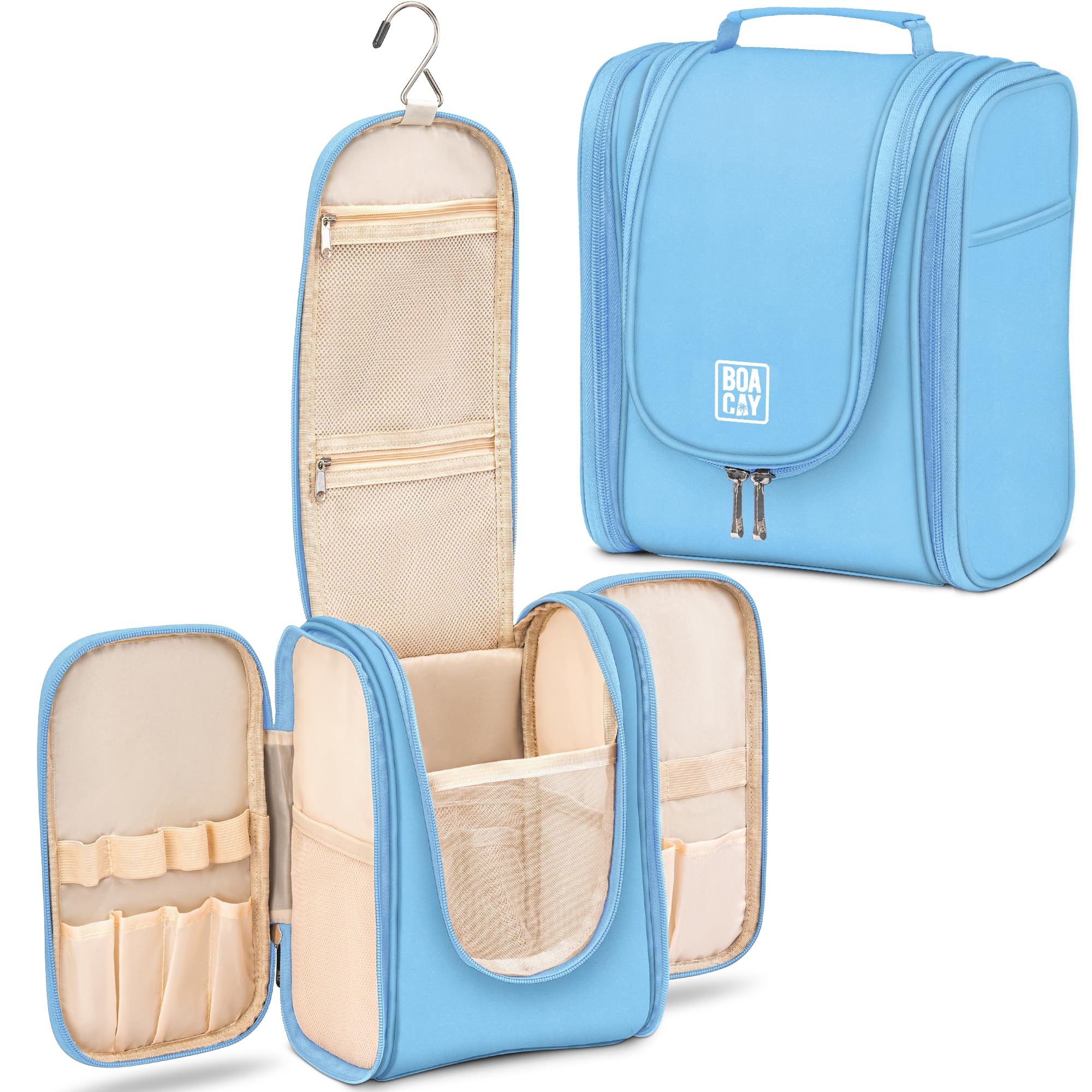 BOACAY Hanging Travel Toiletry Bag for Women and Men, Makeup Bag, Bathroom & Shower Organizer Kit for Accessories, Cosmetics, Travel Essentials