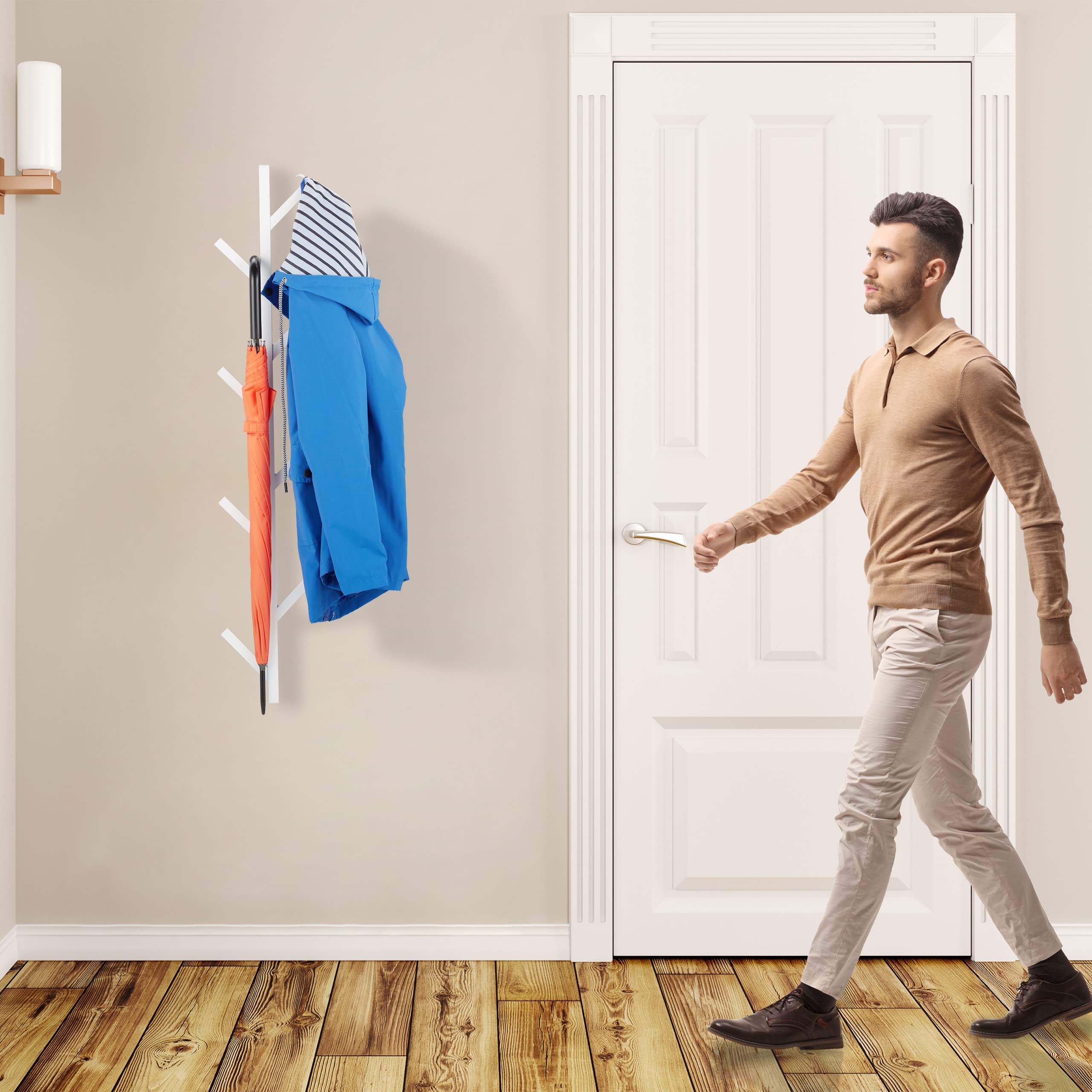 Attaccapanni A Albero Da Parete Relaxdays - 8 Ganci, Bianco Acciaio - Per Corridoio O Camera