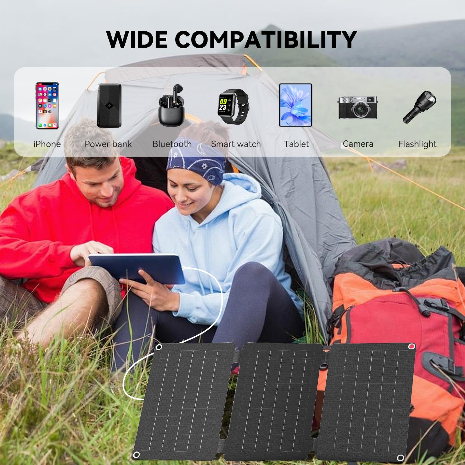 Usb Solar Panel 21W Portable Solar Panel, Foldable Solar Panel