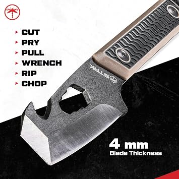 Sheffield STAK 11815 Tac EDC Pry Bar, 10 EDC Multitool, 420 Stainless Steel Blade with Nail Puller, Gifts for Men, Ripper Hook, Wrenches, Sheath with Reversible Clip