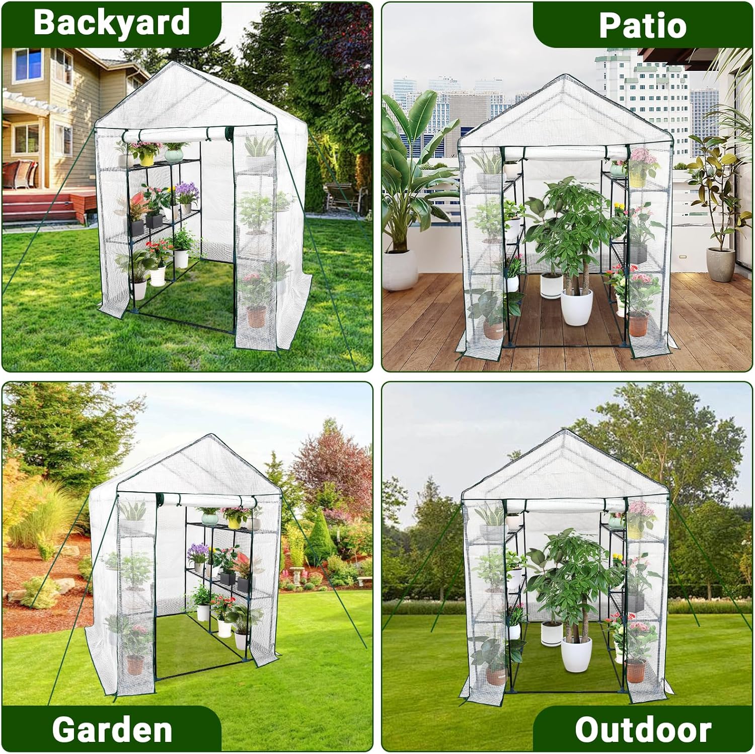 Walk-in Greenhouse for Outdoors,57 x 57 x 76'' Protected Plant Garden Hot House with Roll-Up Zippered Door,3-Tier 12 Shelves Green House for Patio Backyard