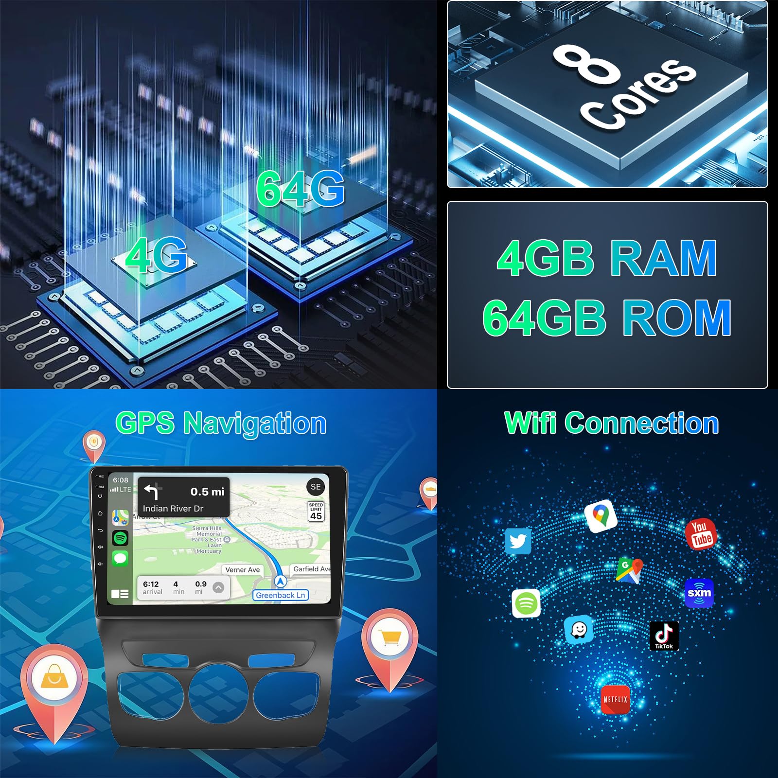 8 Core 4GB+64GB Android Autoradio per Citroen C4 B7 C4L DS4 2013-2017, Hodozzy 10 Pollici Touch Screen GPS Stereo con Carplay Wireless Android Auto, 2 Din Radio Bluetooth DSP WiFi FM RDS Telecamera