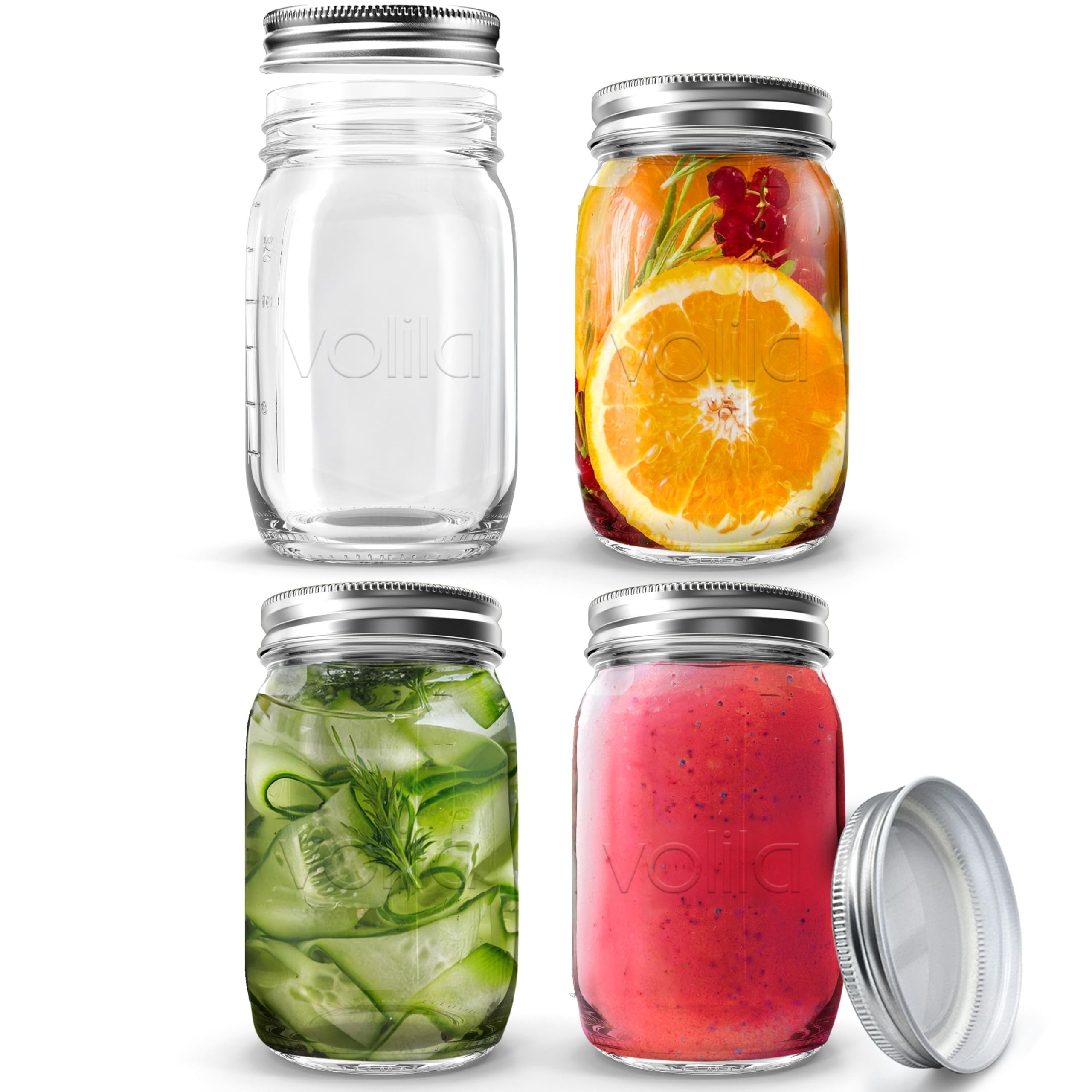volila 4 Stück Einmachgläser mit Schraubdeckel- 490ml Mason Jar mit Deckel für Einkochgläser Overnight Oats, Meal Prep, Vorratsgläser mit Schraubverschluss & Fermentierglas