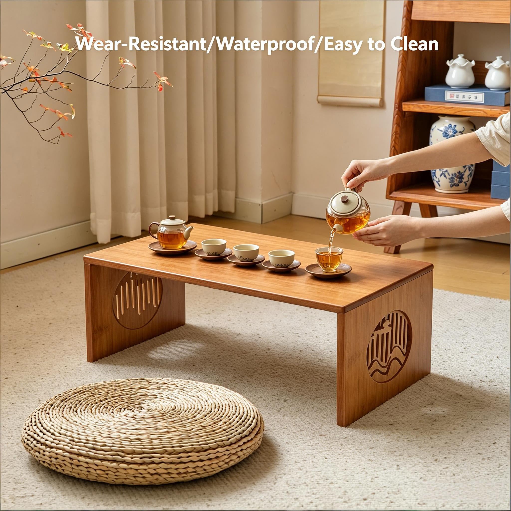 Ekjkldo Folding Coffee Table, Japanese Floor Table, Low Bamboo