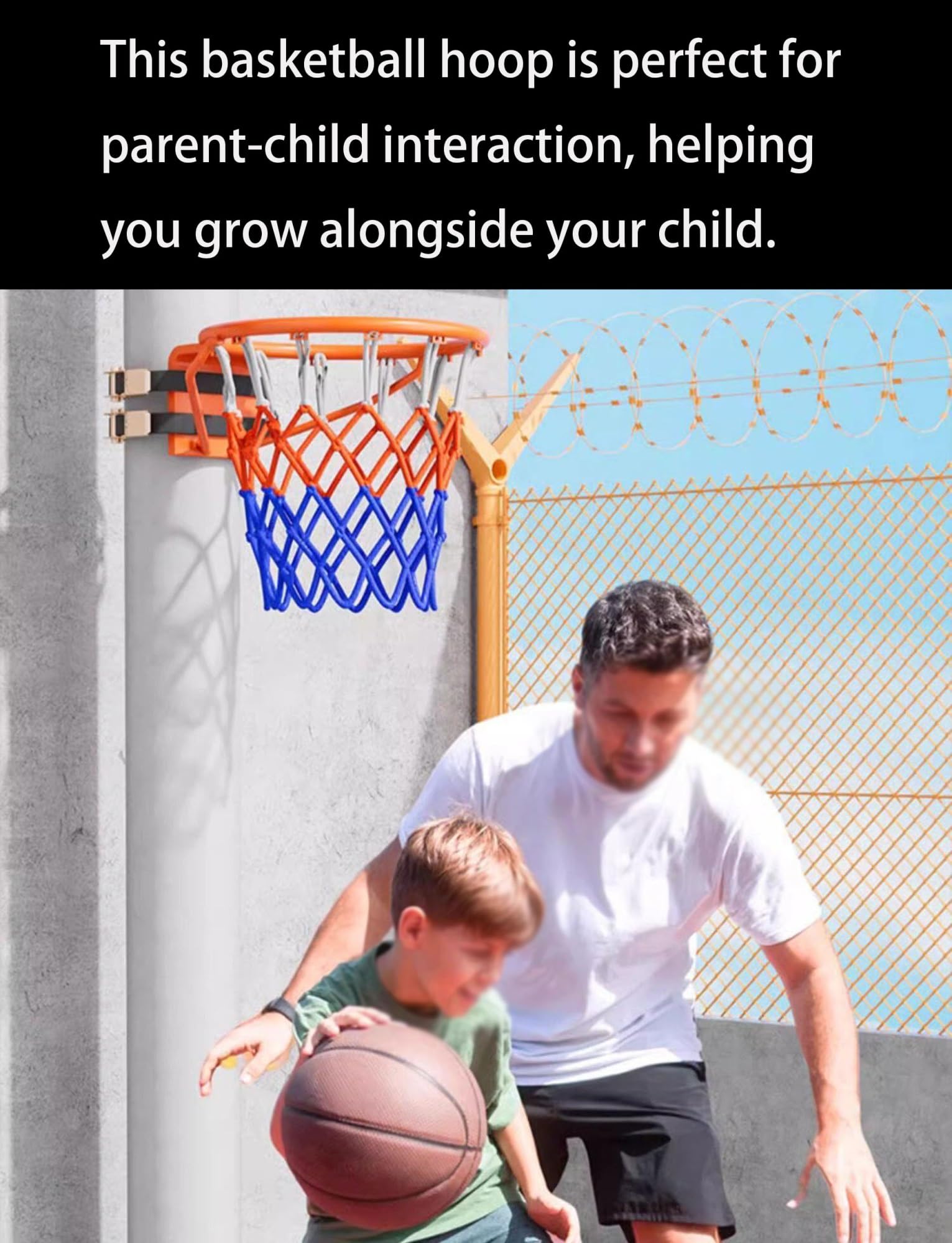 Aro de Baloncesto de Alta Resistencia para Montaje en Pared: Apto para Uso en Interiores y Exteriores, no Requiere perforación, Estructura de Acero portátil, Apto para Adultos y niños.