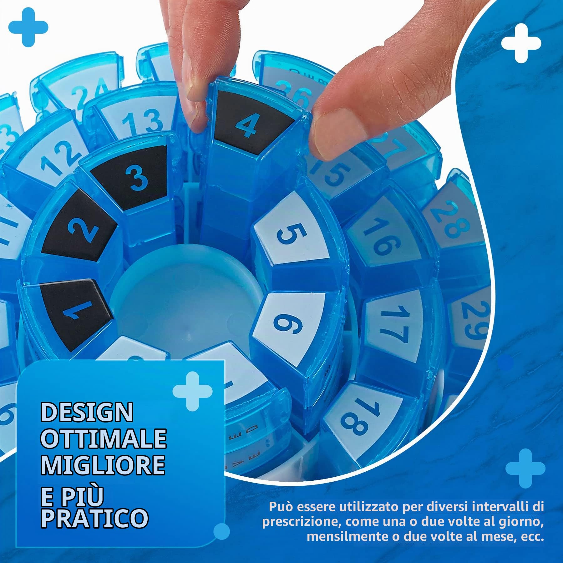 Contenitore Mensile per Pillole di MEDca – Organizer Intelligente per Medicinali con Sezione Dosi Multiple Giornaliere, Scomparti Removibili Perfetto per Viaggiare