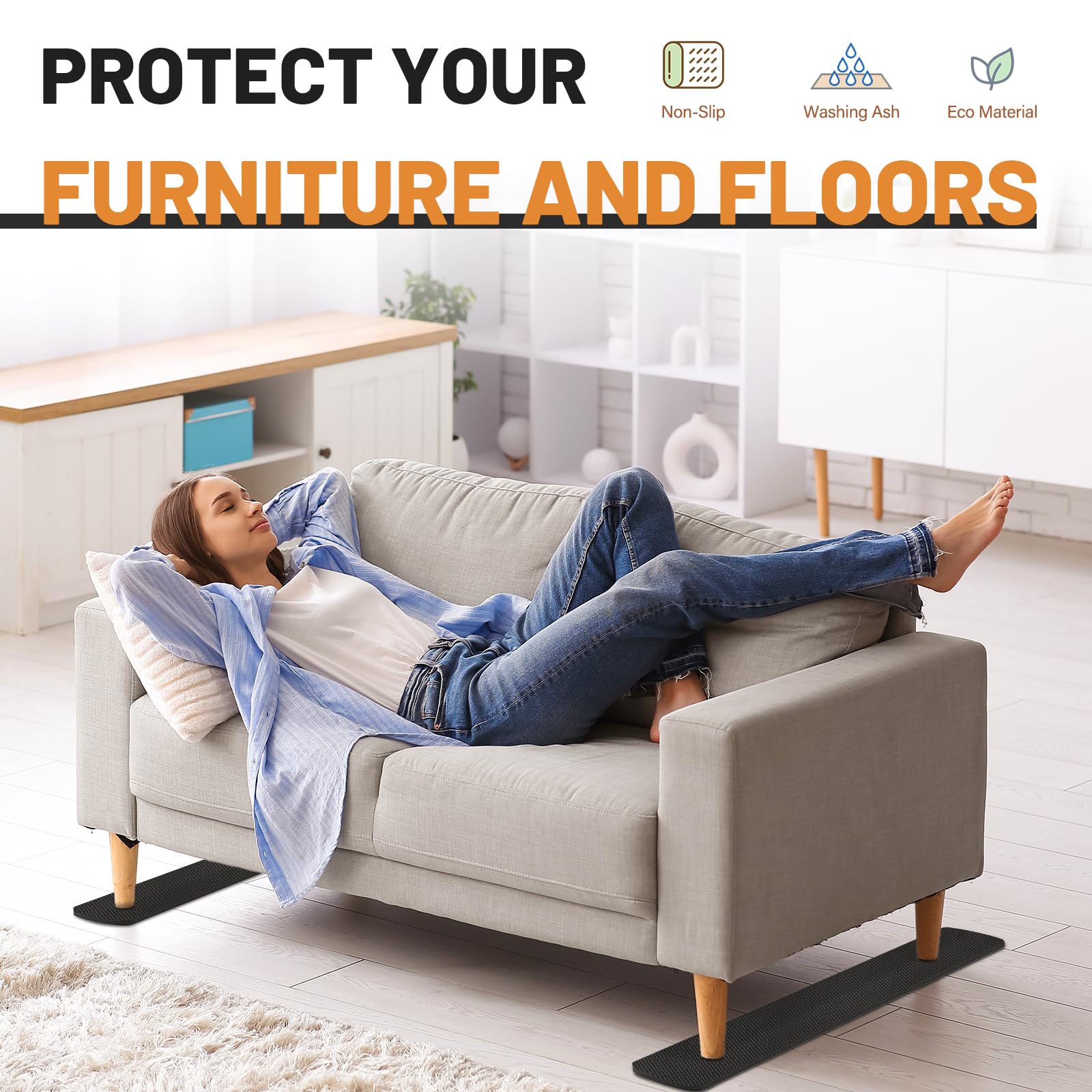 8 almohadillas antideslizantes de 30 pulgadas para suelos de madera dura y otros tipos de suelos, manteniendo reclinables, sofás, sillas y muebles en su lugar