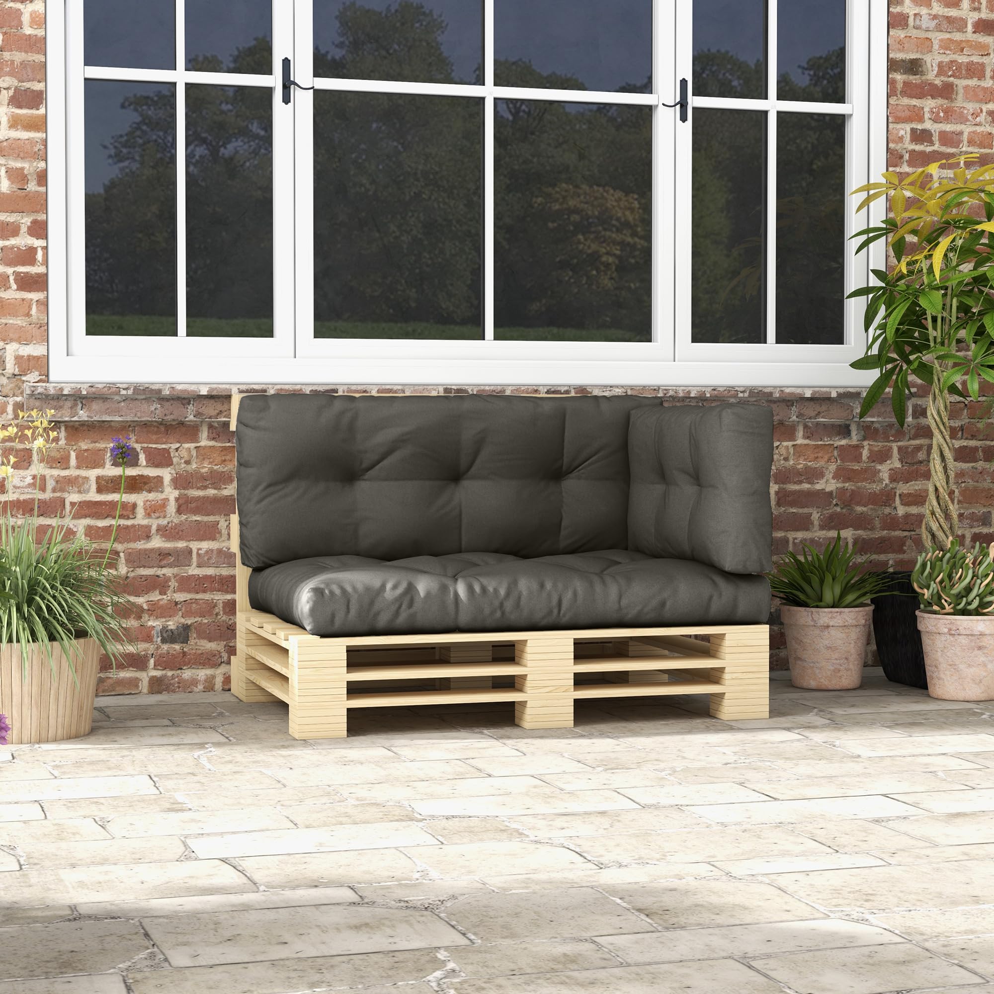 Outsunny 3 Sitzer Palettenkissen UV-Schutz120 x80 x 12 cm Dunkelgrau