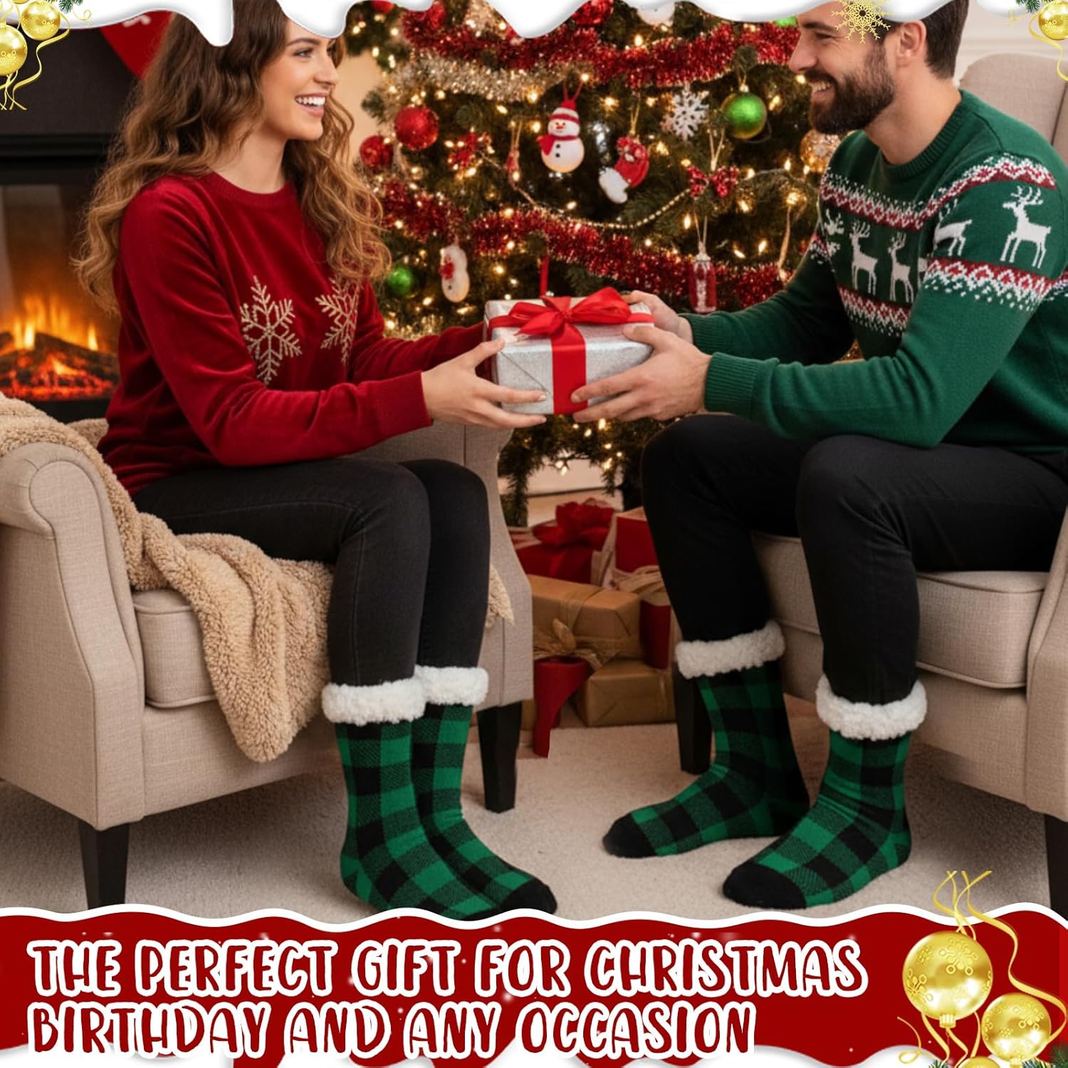 12 Pairs Christmas Fuzzy Slipper Socks Anti Slip Cozy Fluffy Socks for Women Winter Christmas Gifts - Image 7