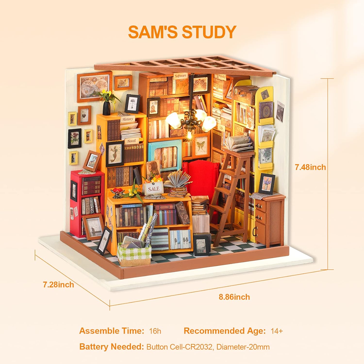 rowood Book Nook Kit Bundle DIY Miniature Dollhouse, Tiny House Kits to Build to Live in- Sakura&Sam's Study