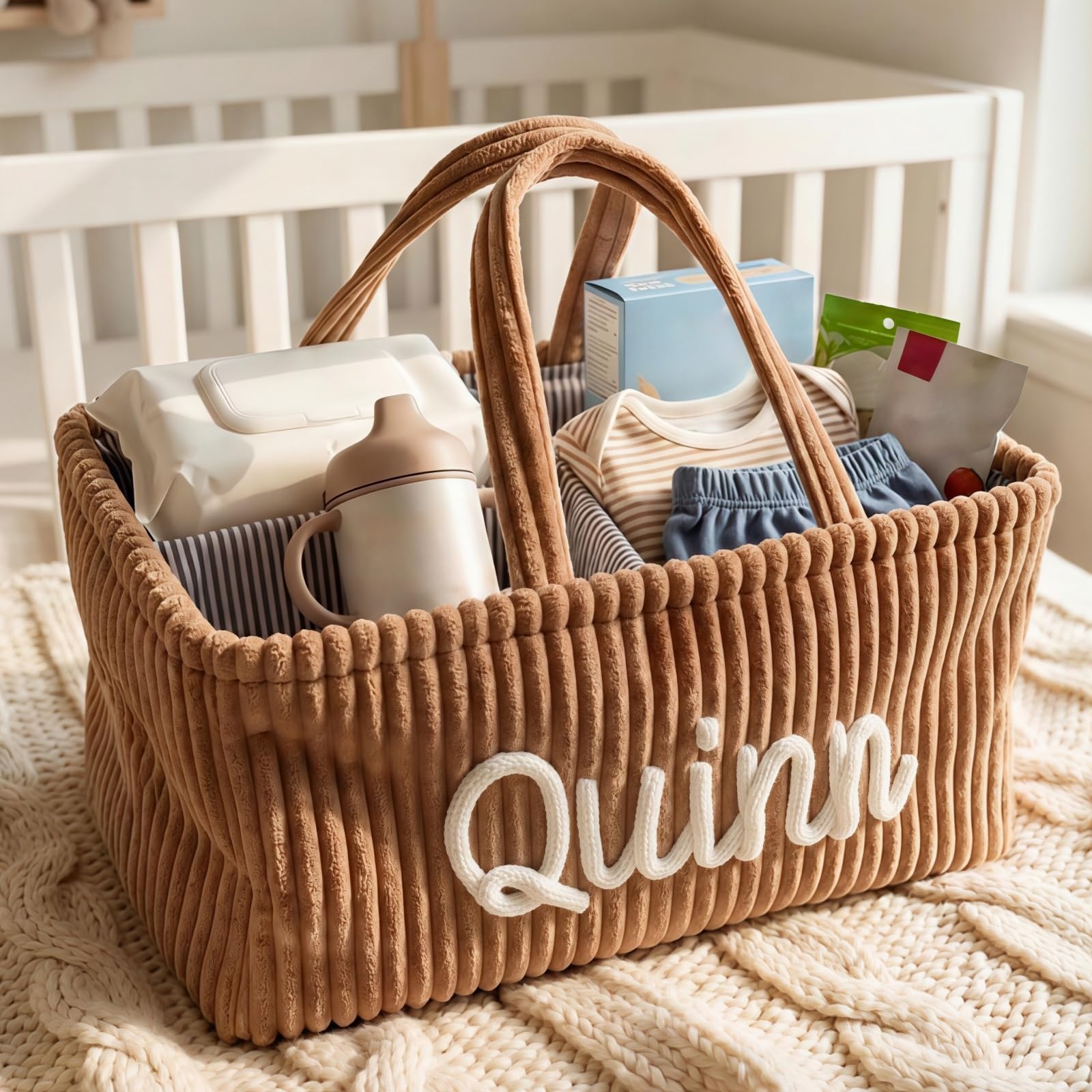 Personalized Corduroy Hamper, Custom 3D Name Storage Basket, Nursery Decor