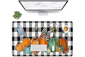 Enrich Gaming Experience with our Arttown Autumn Pumpkin Gingham Rustic Fall Desk Mat