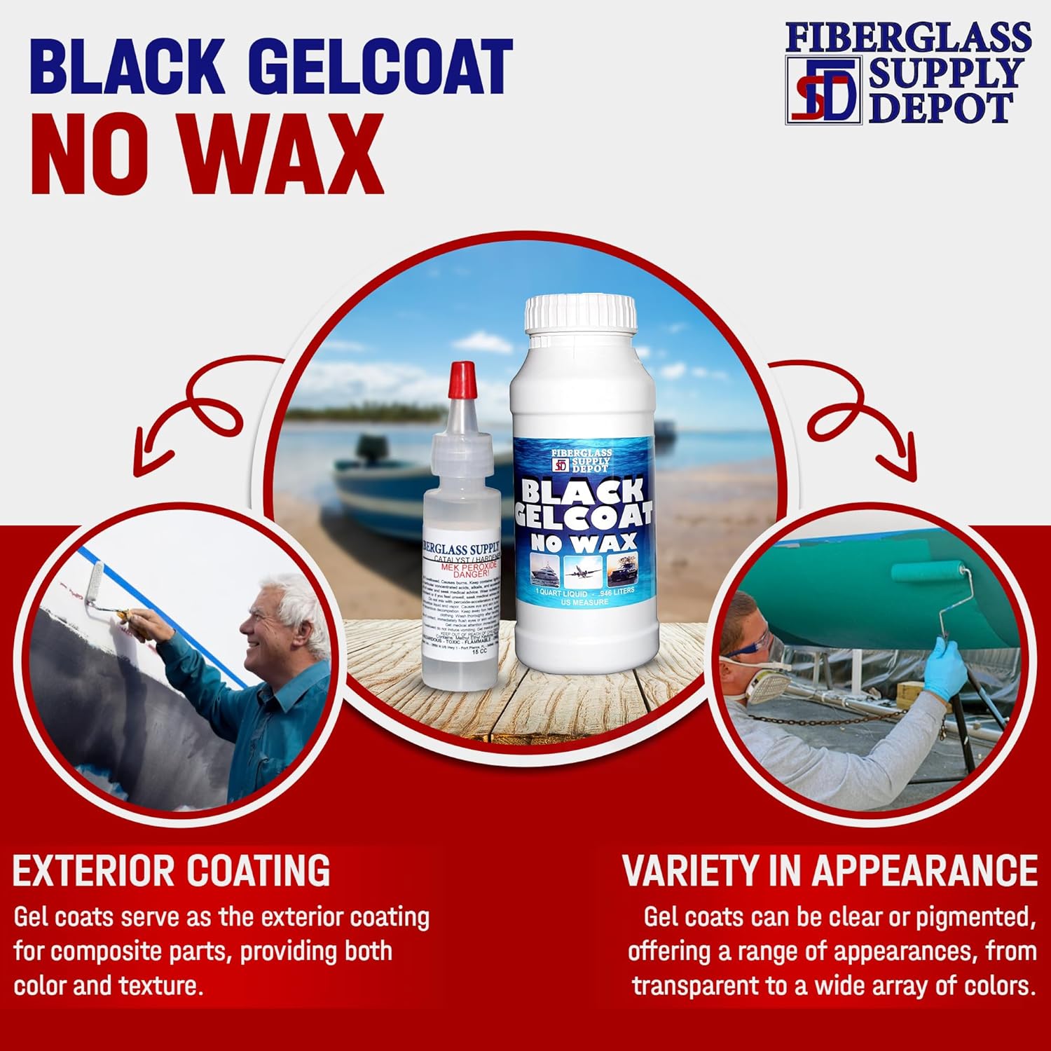 Fiberglass Supply Depot Black Gelcoat No Wax Quart with 15cc Hardener (MEKP)