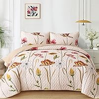 Vista 18 de WONGS BEDDING Juego de edredón floral Queen, 3 piezas juego de cubrecama azul y rosa cubrecama botánica cubrecamas cubre cama edredones, juego