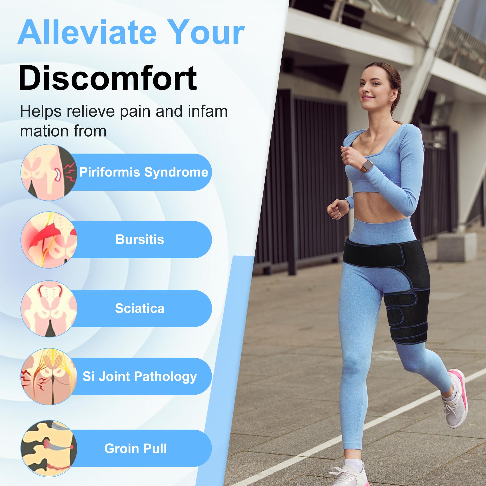 NIdreamCE Hip Brace for Sciatica Pain Relief Devices Adjustable Hamstring,Thigh,Groin Compression Wrap Sciatic Nerve Brace for Men and Women –Support for Sciatica Hip Pain Relief (Left)