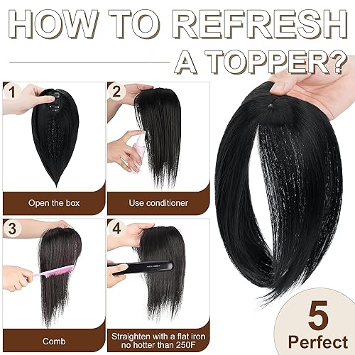 Miniatura 6 de SEGO Toppers para el cabello para mujer, pelucas sintéticas de 10 pulgadas para añadir volumen al cabello, piezas de cabello con clip, pelucas