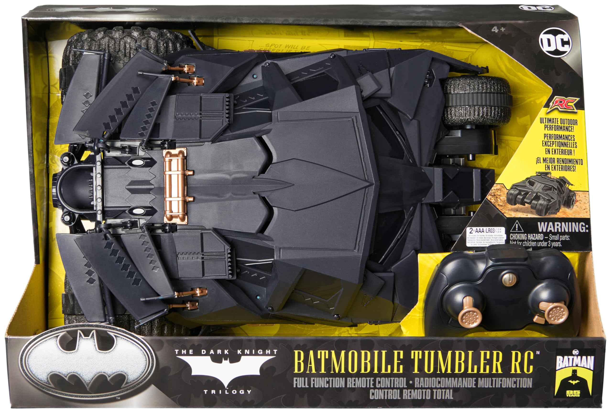 DC COMICS - BATMAN - Batmobile Tumbler RC oficial - Coche Radiocontrol escala 1:15 edición especial Dark Knight Trilogy 85 aniversario - Juguetes Niños 4 Años + - Regalo Niño 4 años +