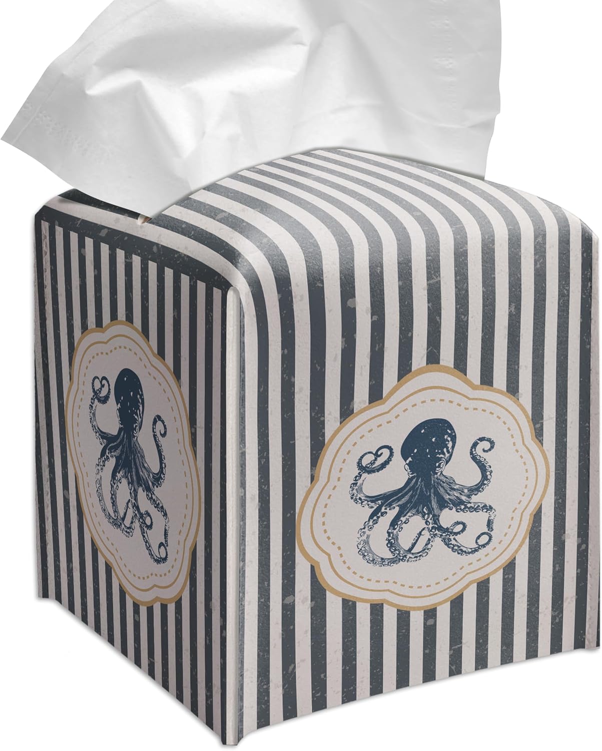 Grace Yonks Retro Tissue Box Cover Square - Frog on Penny-Farthing Design 5.2" PU Leather Holder for Vanity, Desk, or Bathroom Counter - Cube Case for Facial Tissues. (116)