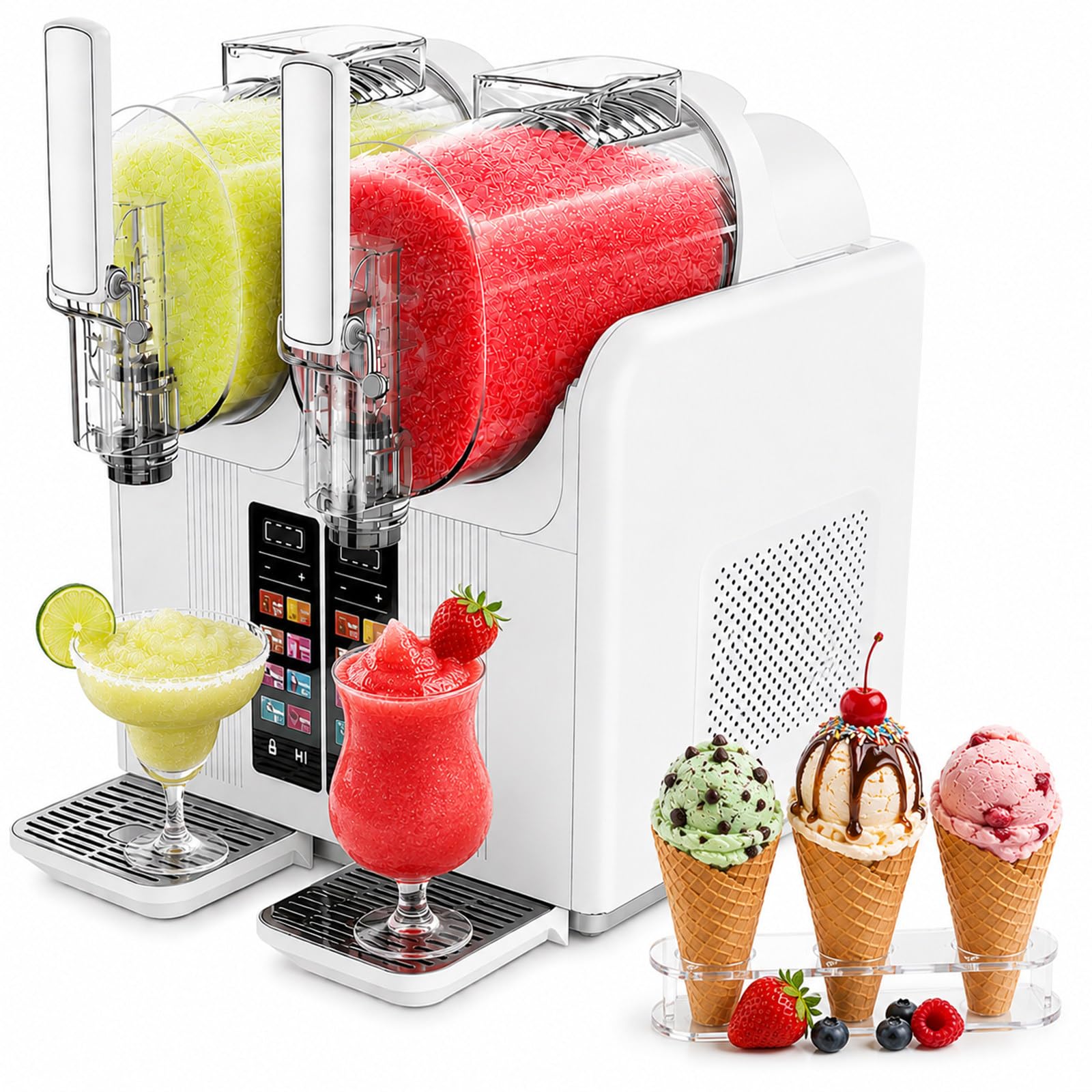 SHUMIAO Dual Bowl Slushie Machine 2L, 430W Commercial Slushy Maker & Soft Serve Ice Cream Machine, 7 Presets Automatic Margarita Frosty Drink Maker, with Child Lock & Touchscreen, for Home White