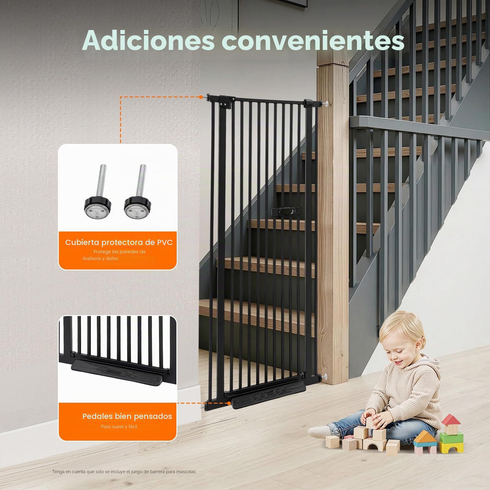 Rejilla protectora para puerta de 150 cm, sin necesidad de taladrar, extensible, cierre automático para perros, para pasillos y escaleras, para perros, gatos (negro)